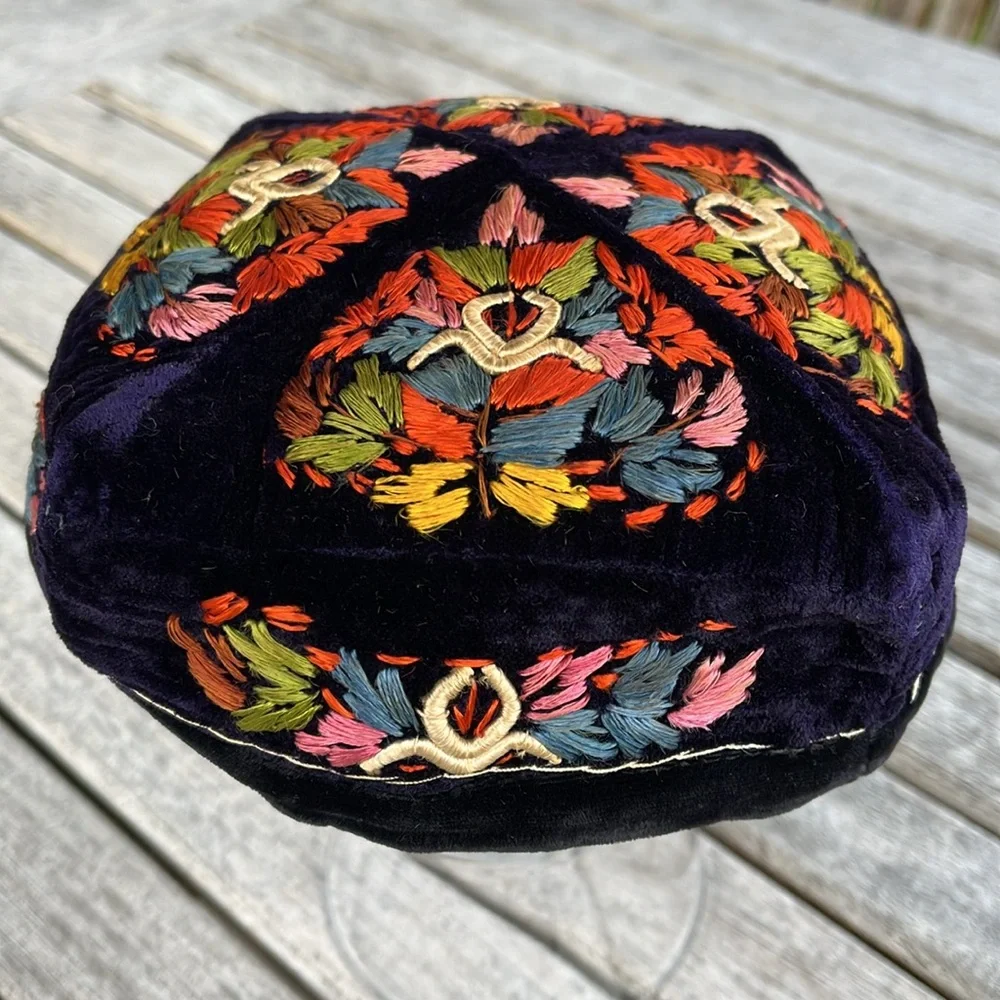 Vintage Heirloom Hand Crafted Uzbek / Tubeteika / Doppa Embroidered Skull Cap